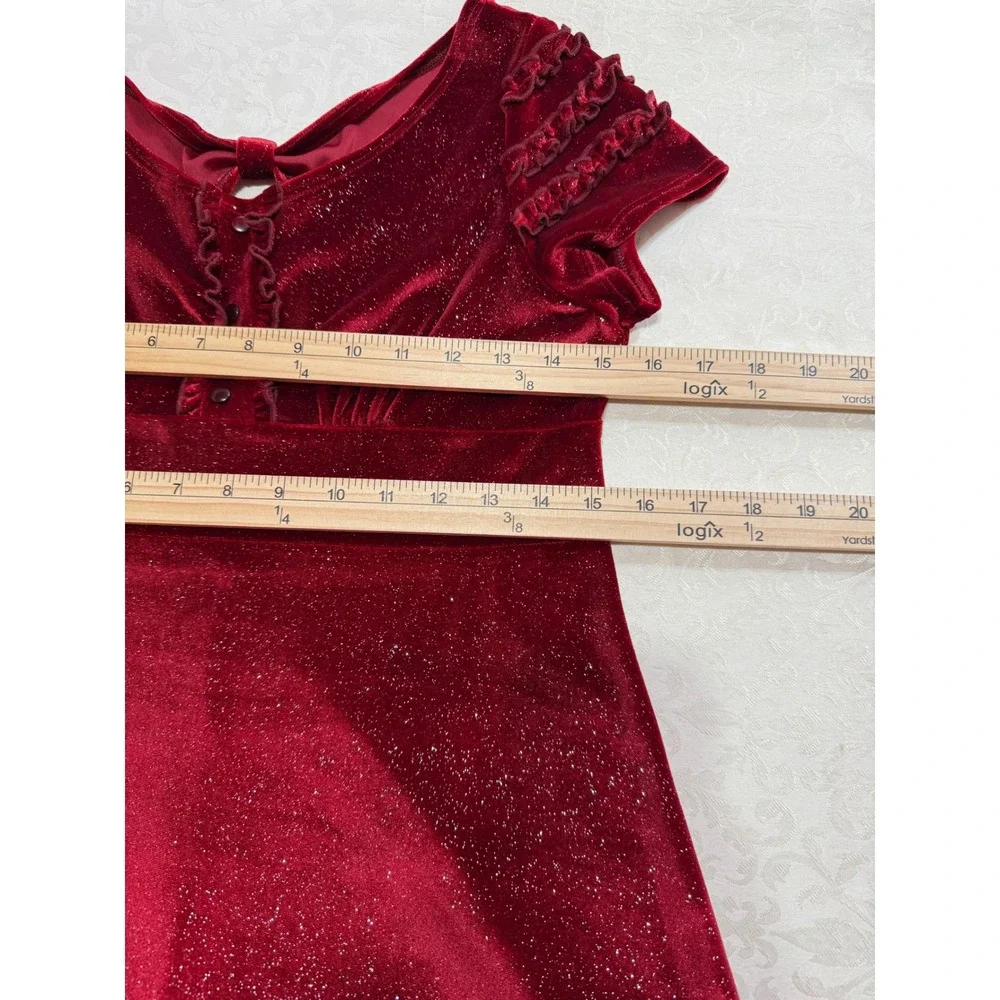 Hype Velvet‎ Glitter Dress Girls 16 Red Holiday Party Ruffle Sparkly V-Neck Y2K
